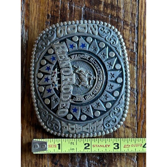 2005 Reno Rodeo Belt Buckle Solid Bronze Wildest Richest Rodeo In The West Limit - Picture 4 of 5